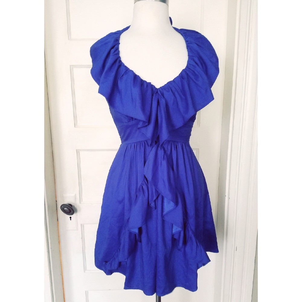 Blue Ruffle Halter Dress Small